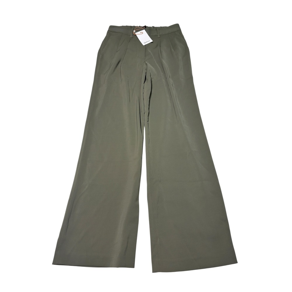 NWT Quince Stretch Crepe Pleated Wide Leg Pant Olive Green Womens Size 4 W28 L31
